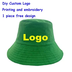 Adult Unisex Custom Logo Embroidery Terry Towel Bucket Hat Solid Color Panama Fisherman Outdoor Spring Autumn Cap