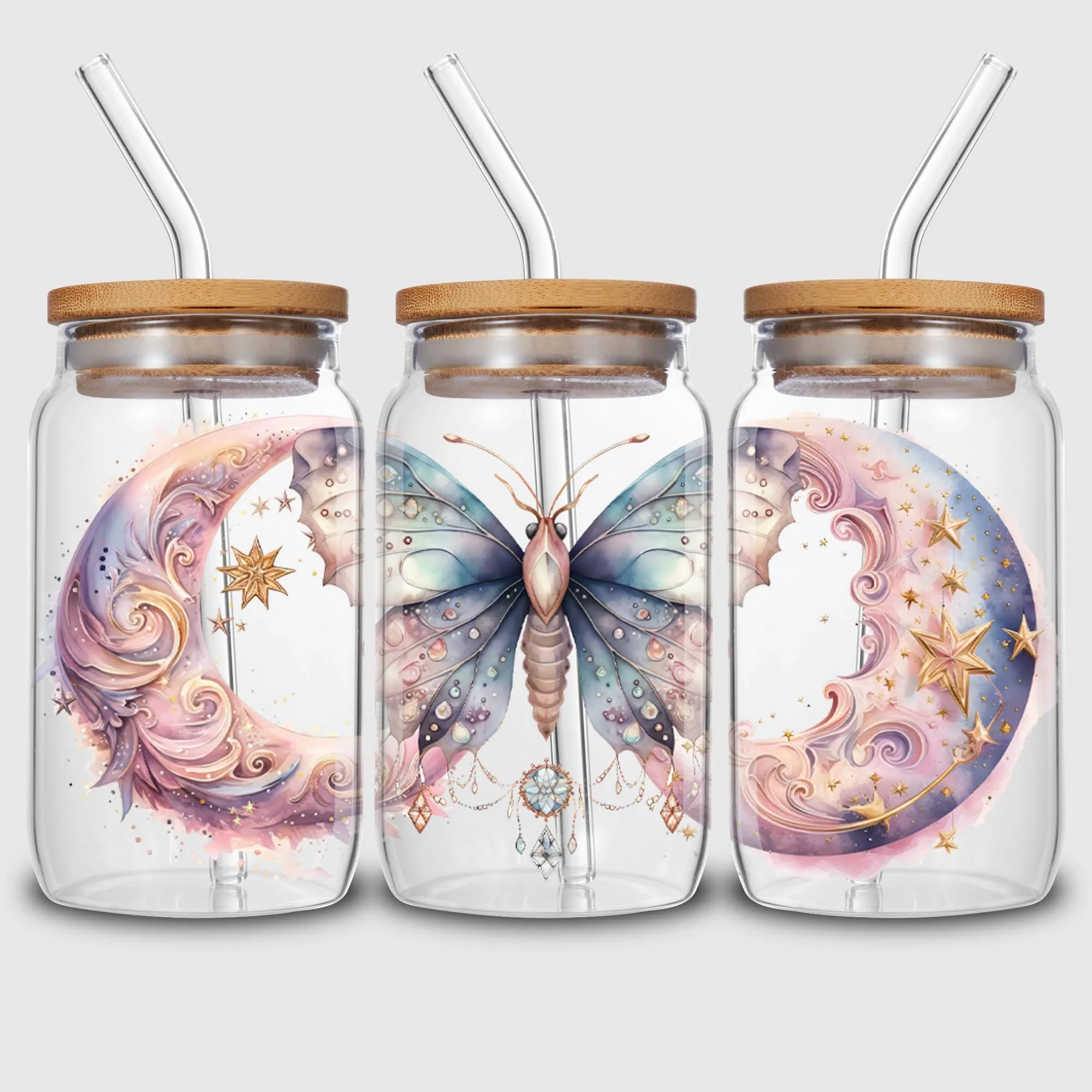 5 Sheets Beautiful butterfly UV DTF Cup Stickers,Glass Sport Transfer Stickers, Waterproof Wipe Transfers for 16 oz Glass, Mugs,