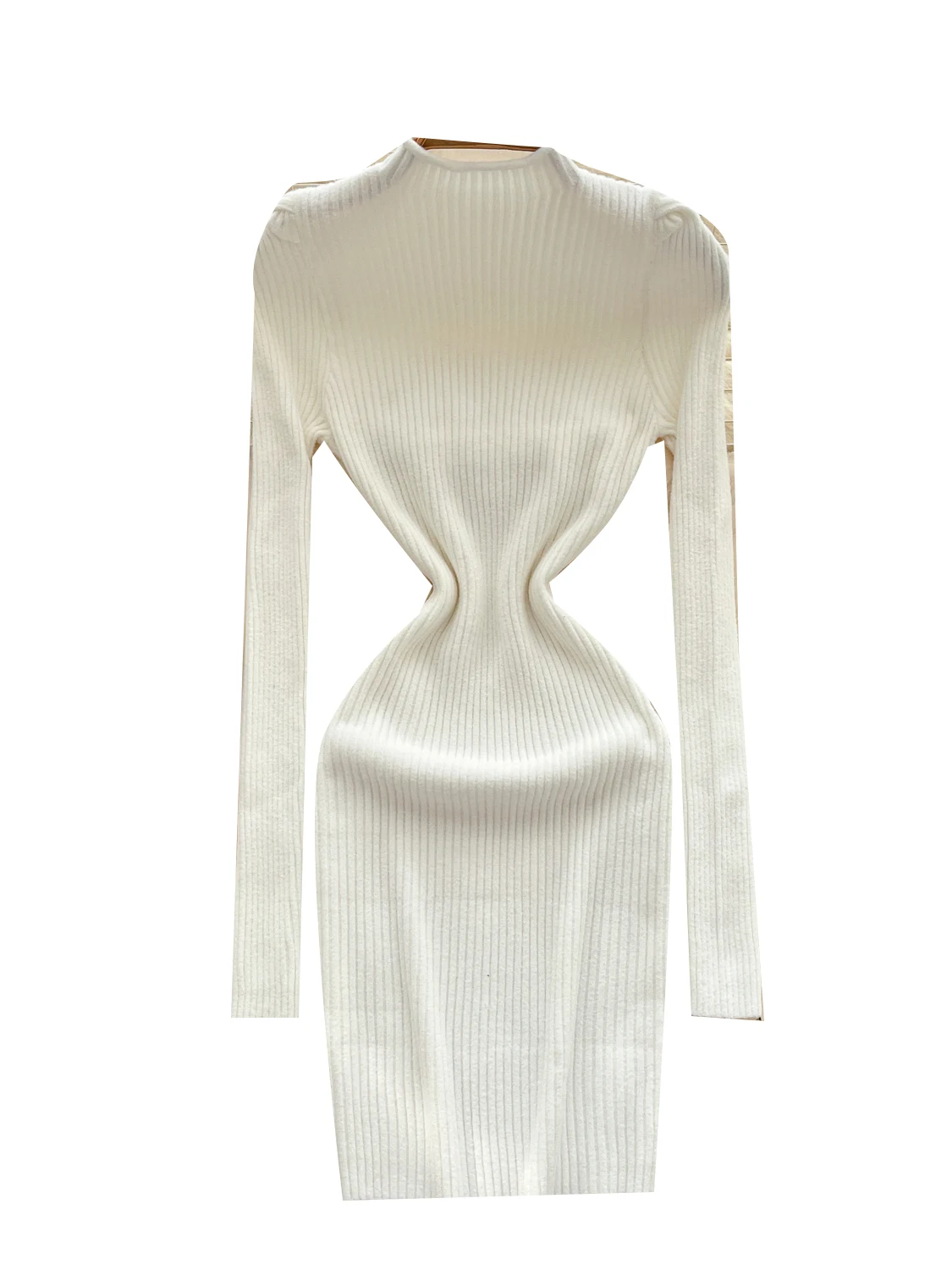 ハイネックバブルスウェット、スリムフィットボディコンスカート、ハイウエストポリエステル繊維通勤服