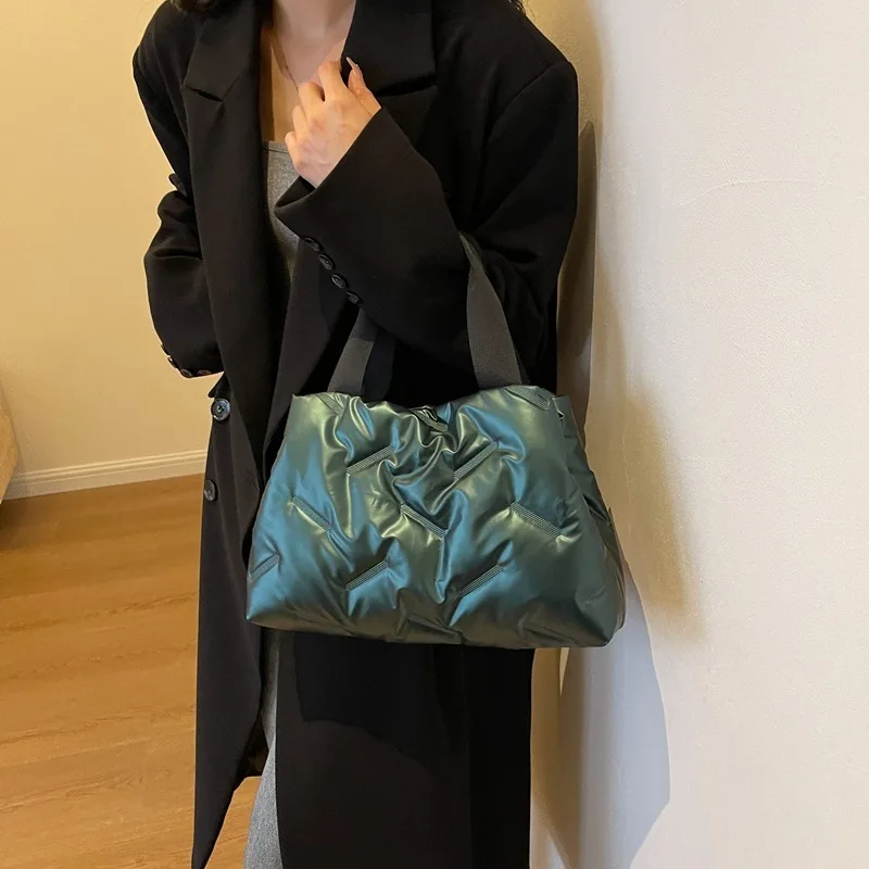 Women's Handbag One Shoulder Armpit Bag New Fashionable Shiny Cotton Coat Bread Cloud Personalized and Versatile