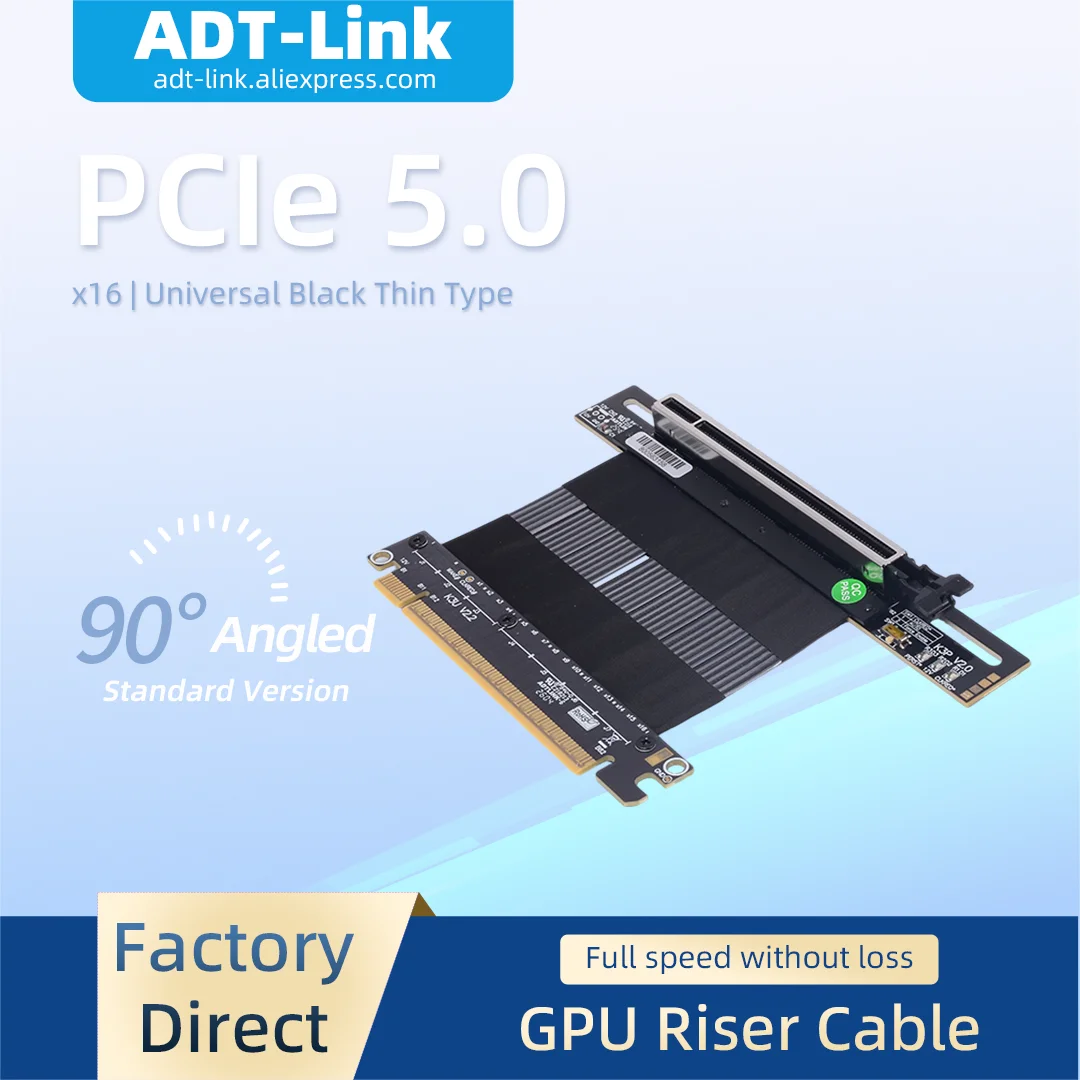 PCIe 5.0 x16 ADT-Link K33UP-BK Graphics Card Extension Cable Standard High-Speed Lossless Riser Cable with Airplane Head Buckle