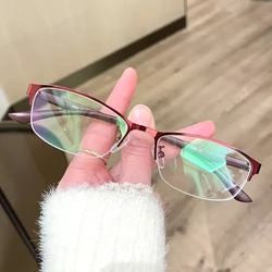 Myopia Glasses Women Blue Light Shortsighted Eyeglasses Female Retro Metal Half Frame Ultralight Prescription Eyewear 0 ~ -6.0