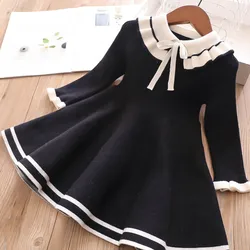 Autumn children warm Sweater dress for girls infant casual pure color Pleated princess dress Baby girl winter knitted dress