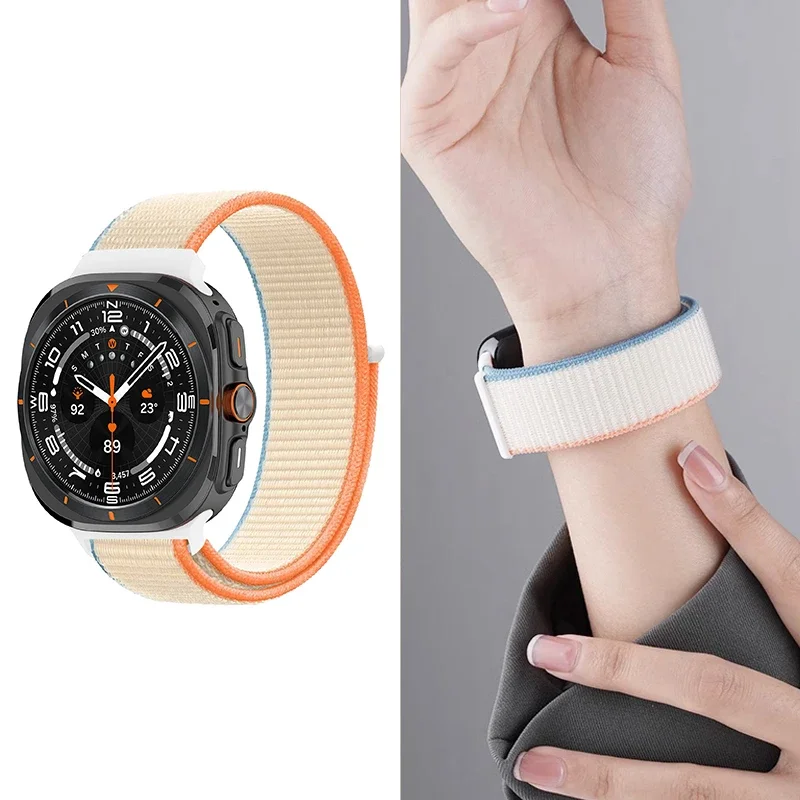 Pulseira de nylon para samsung galaxy watch 7 ultra 47mm pulseira de velcro para galaxy watch 7 ultra 47mm pulseira esportiva com extremidade curvada
