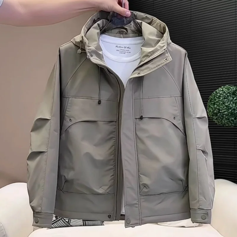 

Trendy Cotton Jaet Men's Casual Hooded Workwear Outerwear Open Cardigan Loose Versatile Coat Cotton Clothes Spring Autumn