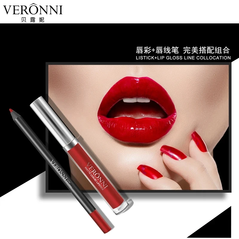 13 Color Liquid Lipsticks Lipliner Pencil Set Lip Gloss Sexy Lasting Non-stick Cup Moisturising Lips Makeup Waterproof Cosmetic