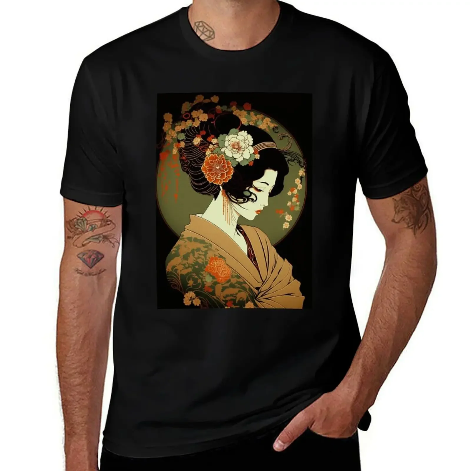 

Woman Wearing Kimono - Art Nouveau T-Shirt boys whites cotton man t-shirts vintage graphic tee Men's cotton t-shirt