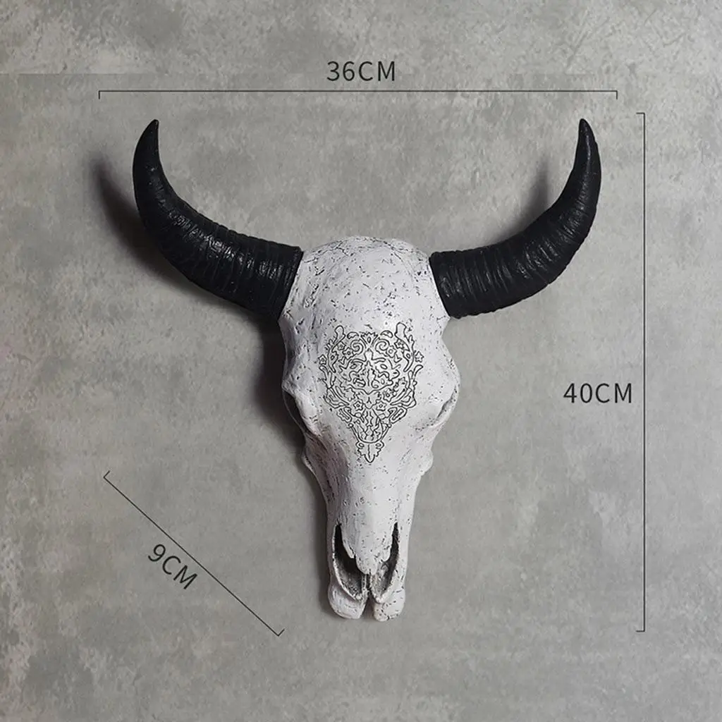 Resin Cow Head Wall Hanging Decor 3D Animal Wildlife Sculpture Figurines Crafts Horns for Living Room Home Decor