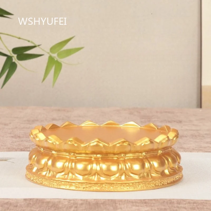Golden Lotus Statue Base Embossed Double‑Layer Lotus Throne Stand Buddha Figure Display Pedestal Home Altar Desktop Decoration
