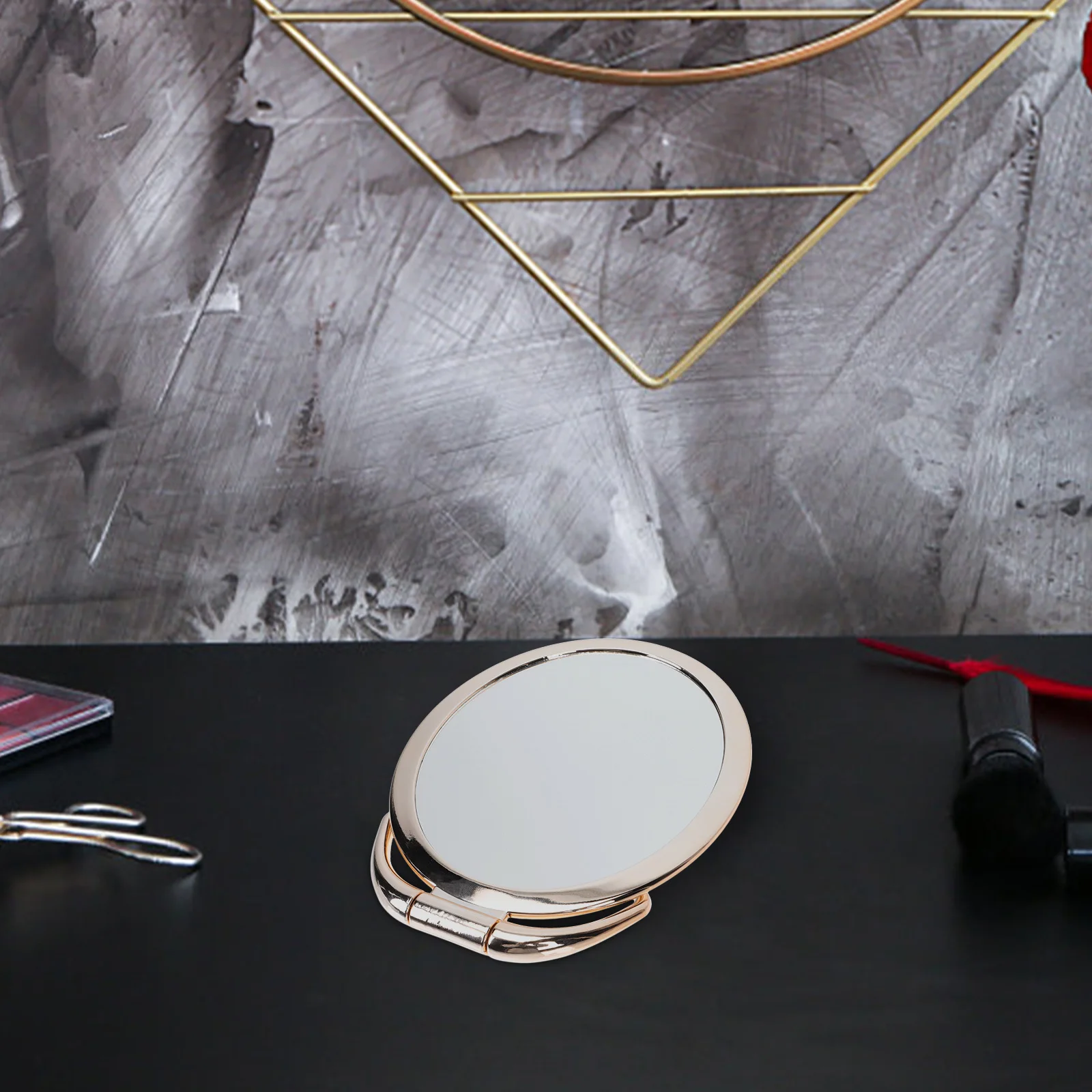 

1Pcs Desktop Folding Makeup Mirror Double-Sided Stable Base Practical Table Mirror Stylish for Daily Use