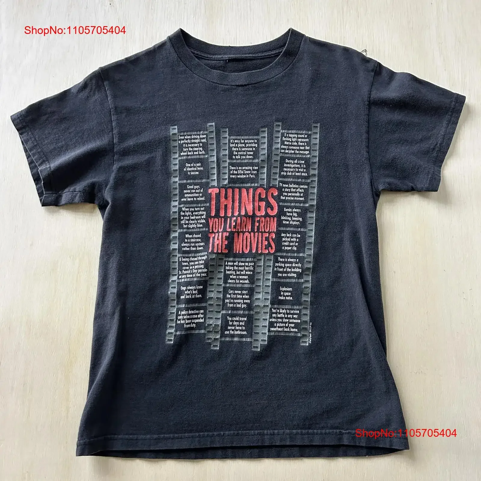 Y2K Things You Learn From The Movies T Shirt Mens Small Black Partyland Humor long or short sleeves vintage Washed Soft fashion