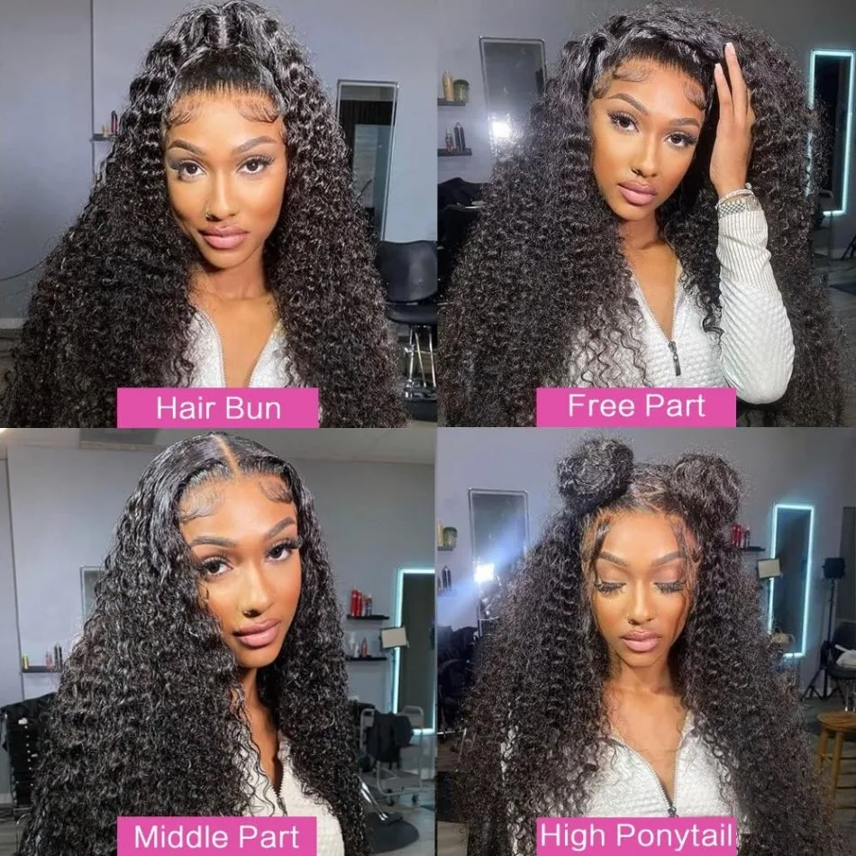 30 Inch Deep Wave Lace Front Wigs Human Hair 210 Density 13X6 Hd Lace Front Wigs Human Hair Pre Plucked Pre Bleached Knots Brazilian Curly Wig Wet Wavy For Women Natural Black view 5