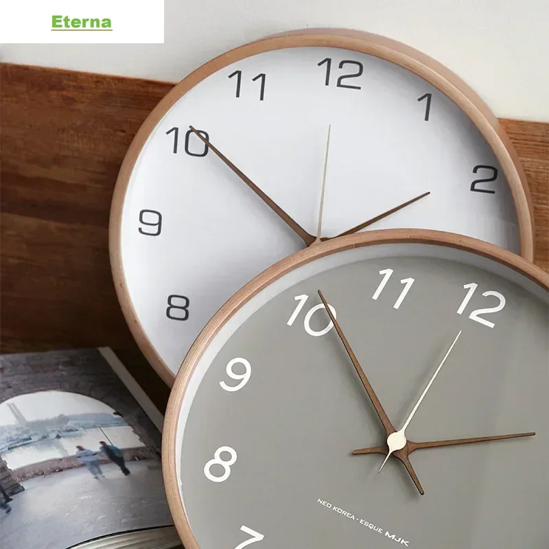 Solid Wood Transparent Glass Wall Clock Nordic Light Luxury Minimalist for Living Room Home Decor