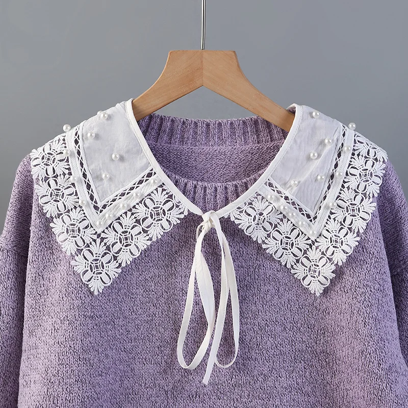 Adlut Handmade Beads Fake Collars Shawl for Women Embroidery Shirt Female Flase Detachable Collar Clothese Accessories