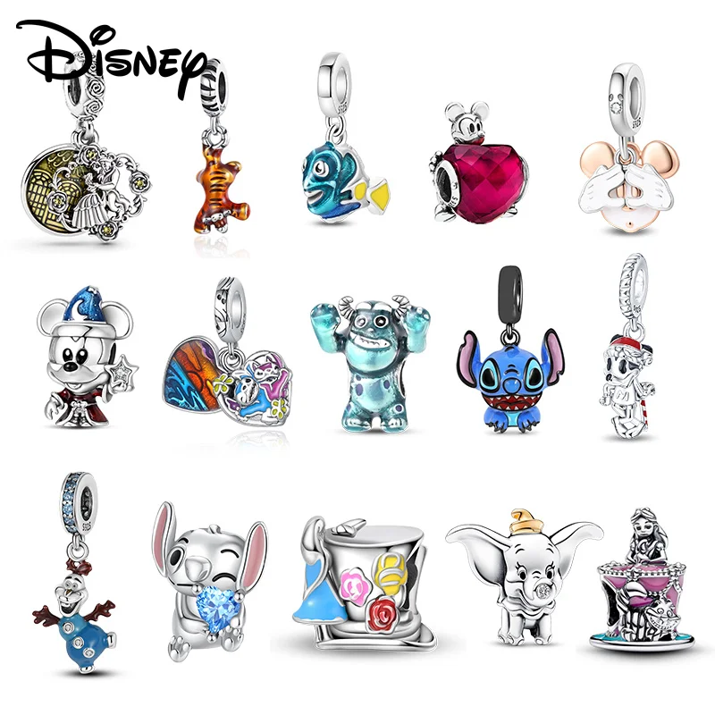 Disney 925 silver beauty with beast and stilch Pendant Beads suitable for girls DIY bracelet can be given to girlfriends