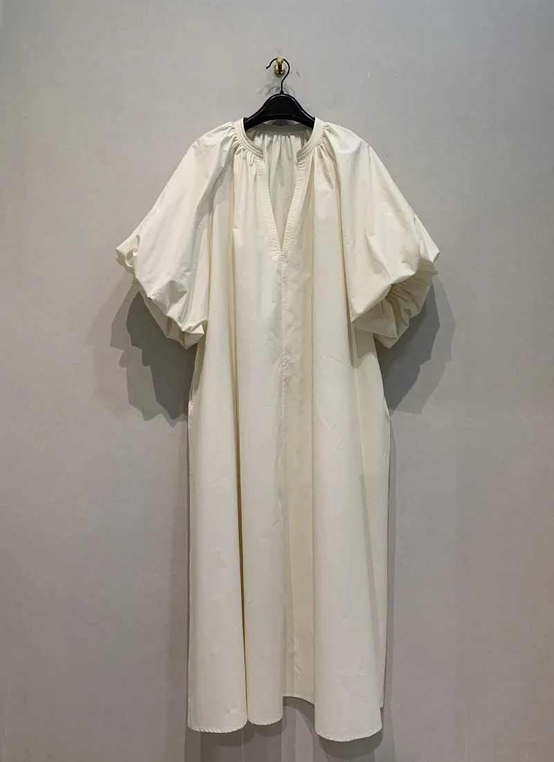 Tannt vestido feminino lanterna manga com decote em v camisas longas vestidos para mulheres moda vintage longo solto vestidos de verão 2025 novo