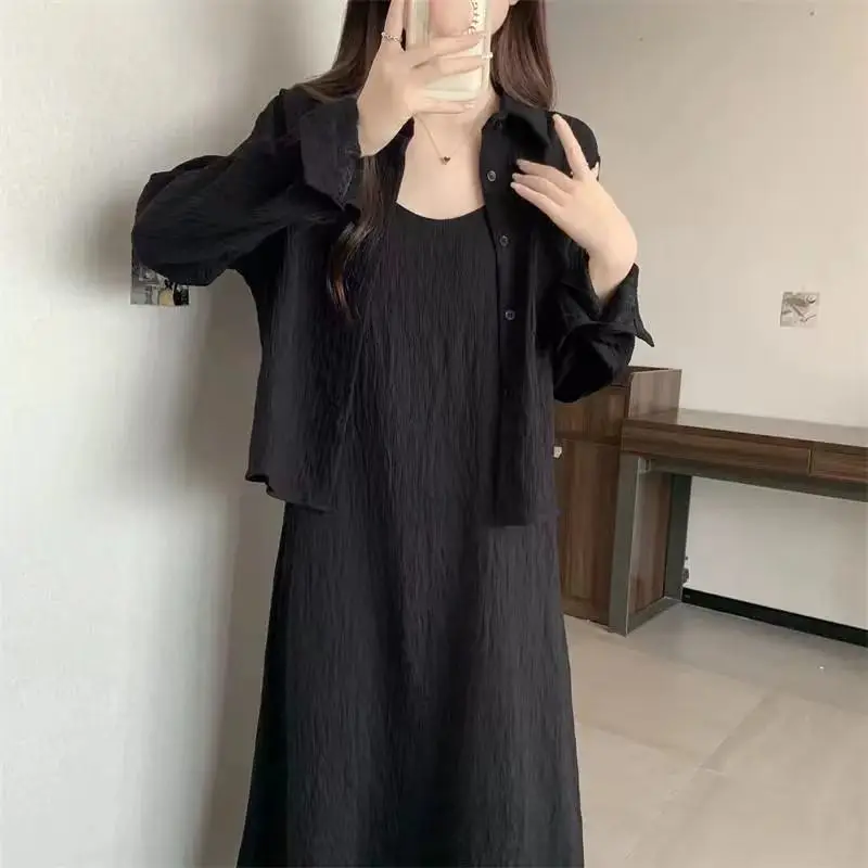 Summer High Street Black Mid Length Dress Korean Fashion Solid Vintage Backless Sexy Elegant Sleeveless All-match Slip Dress New