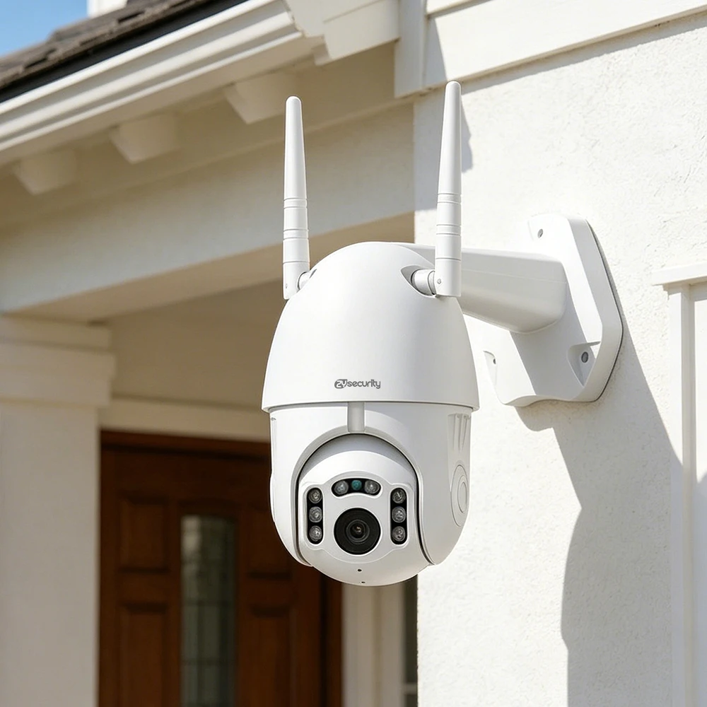 Câmera de segurança PTZ sem fio 1080P para uso externo, WiFi, rastreamento automático, visão noturna IR, áudio bidirecional, câmera IP para vigilância de quintal residencial