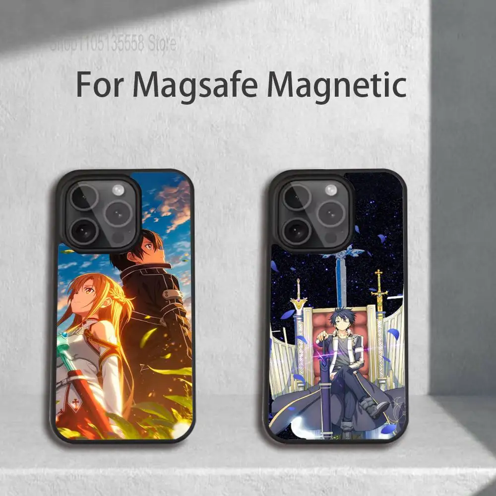 حافظة هاتف Sword Art Online SAO Kirigaya لهاتف IPhone 17,16,15,Pro,Max,Air,14,Plus,13,12,11 Magesafe غطاء شحن لاسلكي