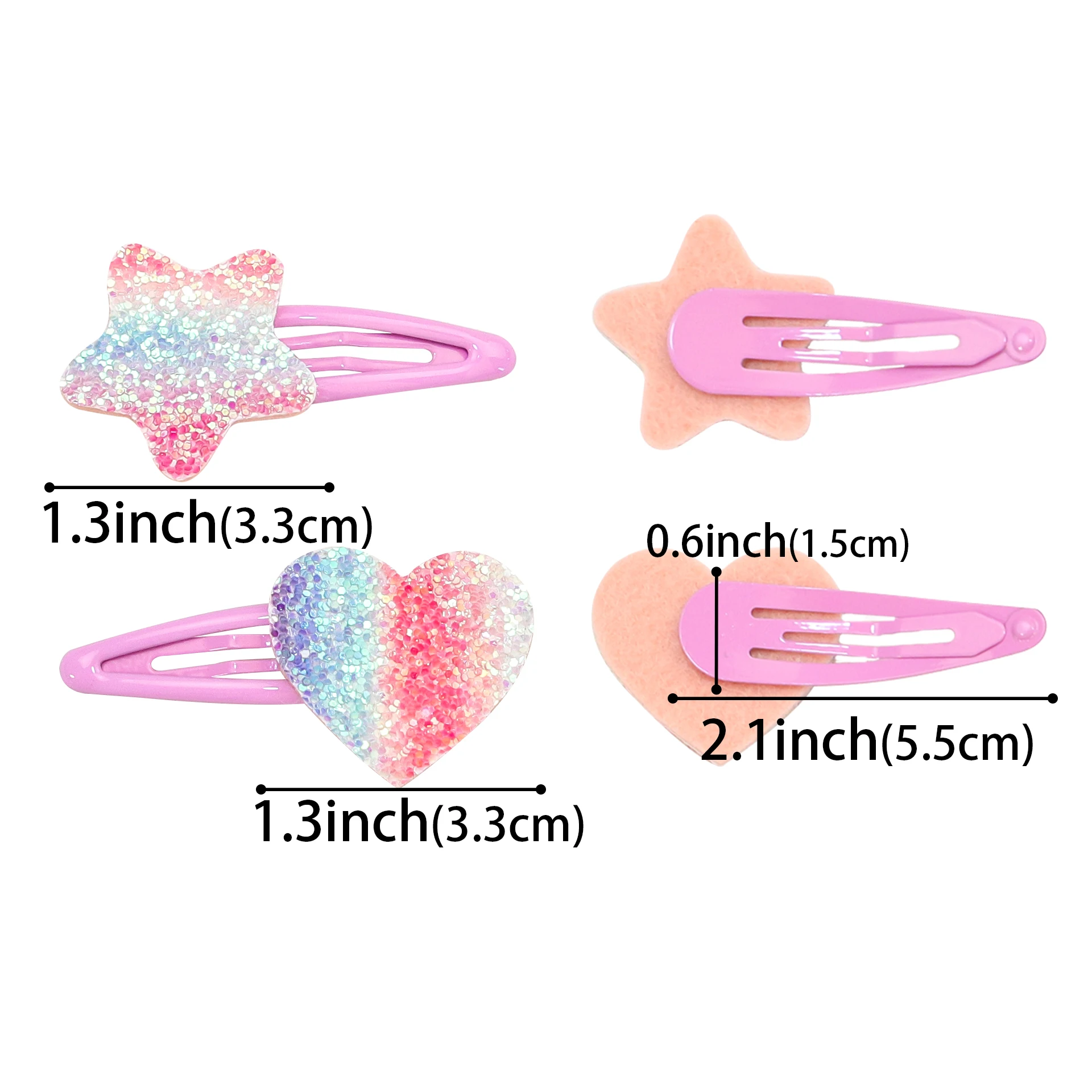 4/16/18pcs Sparkly Rainbow Star Hair Clips Girls Butterfly Hairpins Glitter Heart Shaped Hair Clips Children Kids Headwear