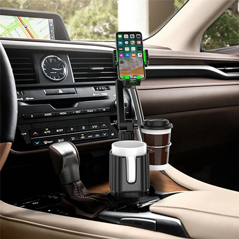 

B05B-1 Piece Car Cup And Phone Holder - 3-In-1 Car Cup & Phone Holder Black-Green Plastic Multi-Function Car Cup And Phone Holde