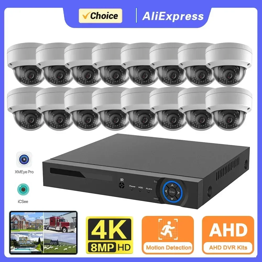 

H.265 AHD Home Security Camera System 4K 16CH DVR Kit AI Face Record With 16*8MP Camera HD CCTV Video Surveillance System Set