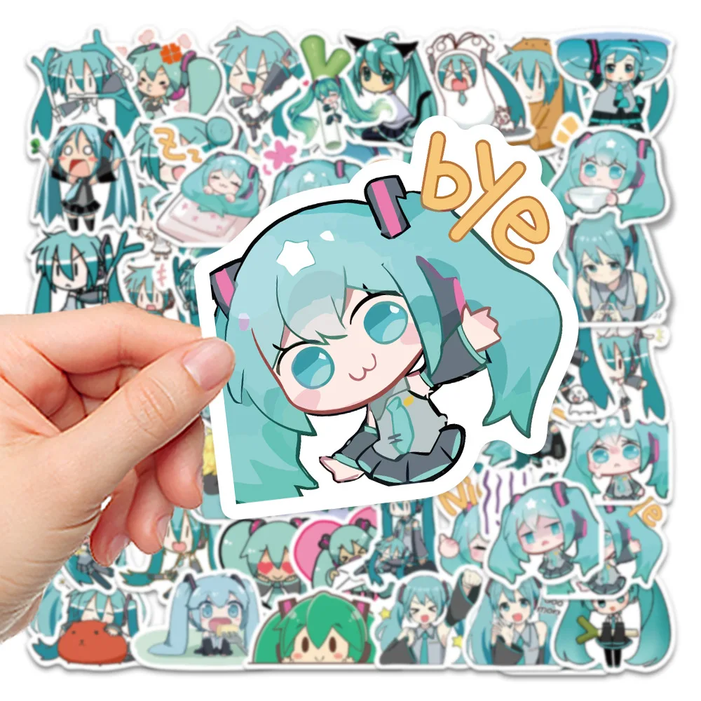 65Pcs Kawaii Chibi Hatsune Miku Stickers Pack Anime Luggage Decal Laptop Suitcase Skateboard Phone Fridge Waterproof Stickers