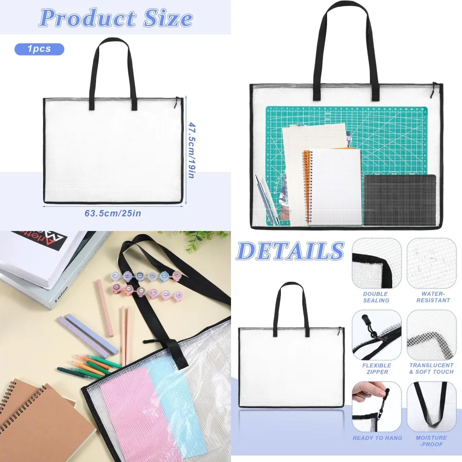 

Большая сумка-портфолио 19 x 25 дюймов с прозрачной сетчатой конструкцией для легкого доступа и организации Прочная ручка и застежка-молния