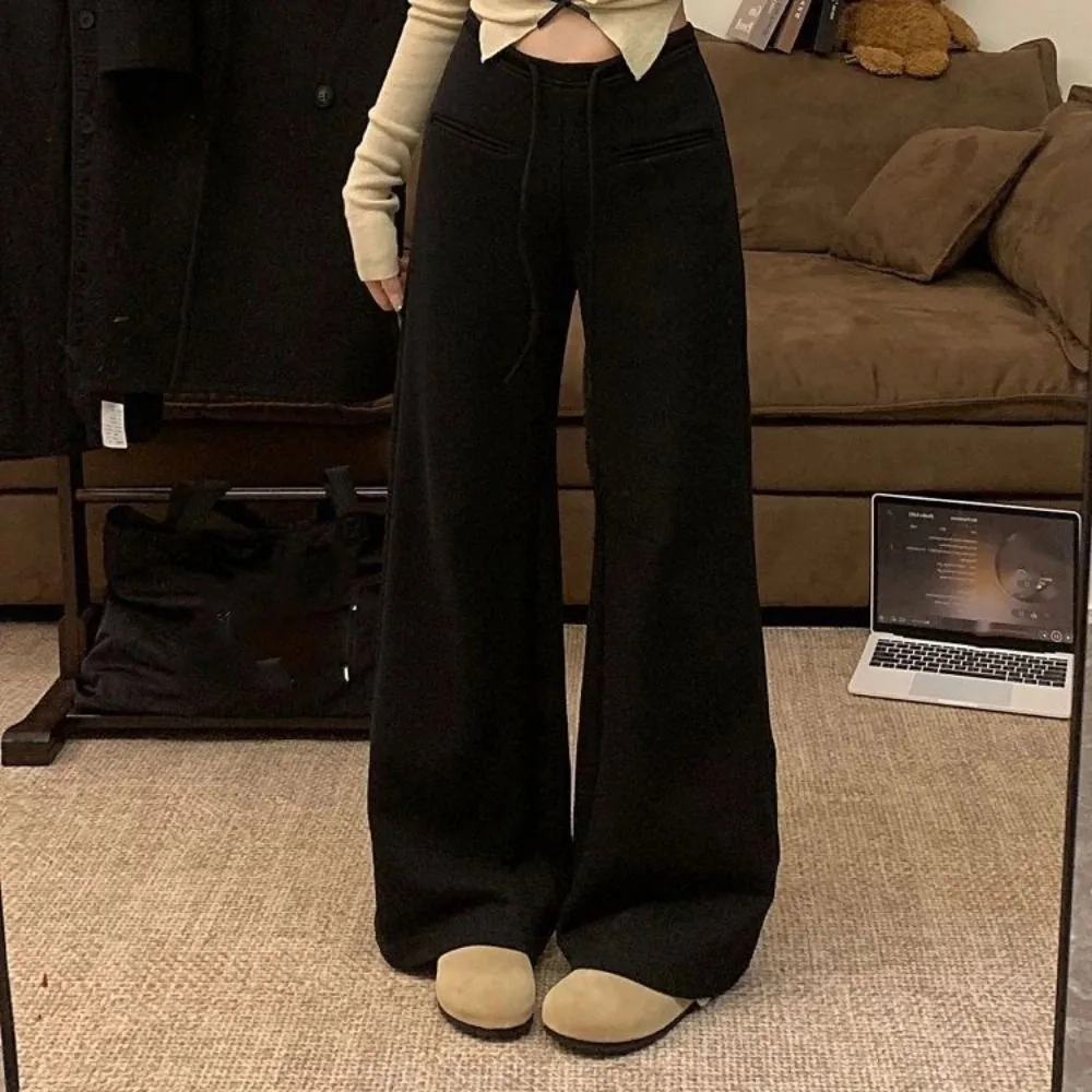 

Soft Drawstring Straight Leg Pants Loose Workout Trousers Casual Pants Women High Waist Autumn Wide Leg Pants Gym