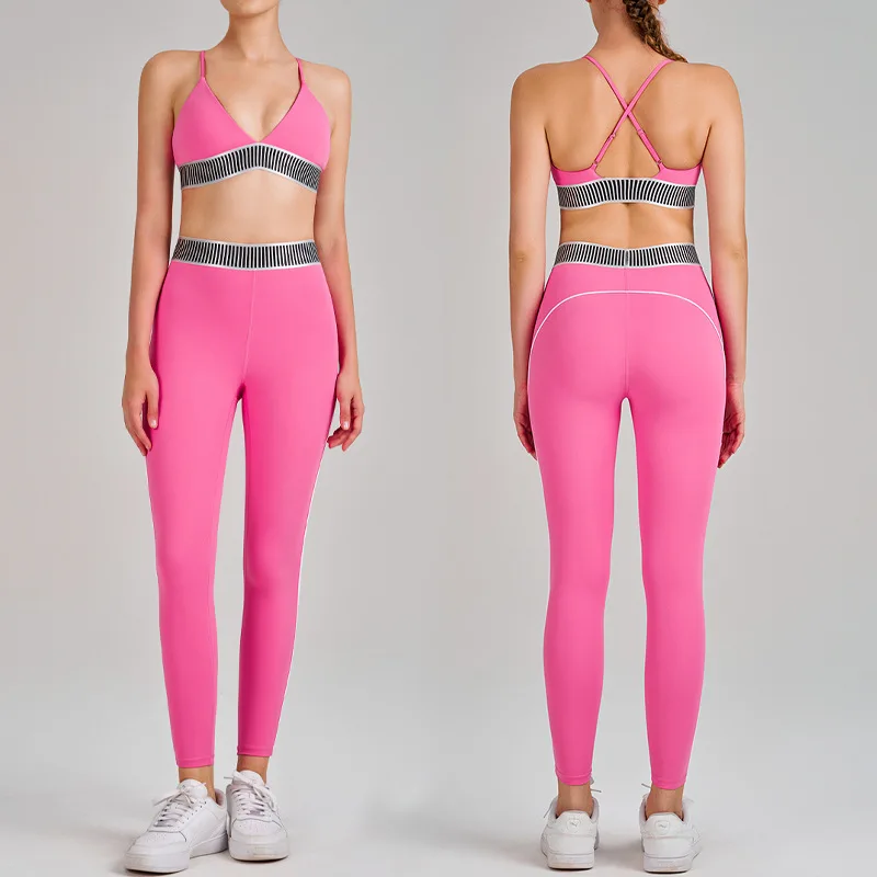 

Комплект для йоги с высокой талией для контроля живота — спортивный бюстгальтер и леггинсы с подтяжкой ягодиц для бега и тренажерного зала
