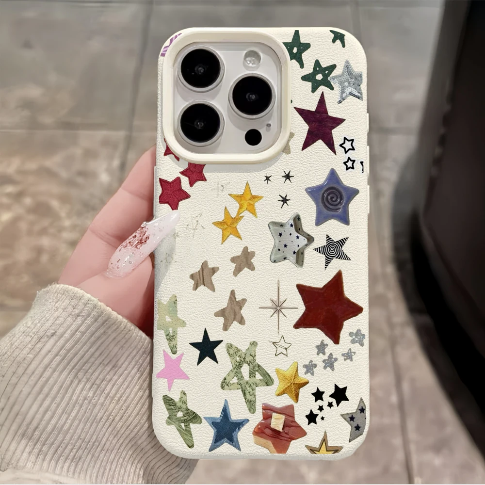 Five-Pointed Star Lychee Pattern Luxury Phone Case For 17 12 13 14 15 16 11 Pro Max Air 14 16 15 Plus X XS XR 16 2 in 1 Cover - view 4