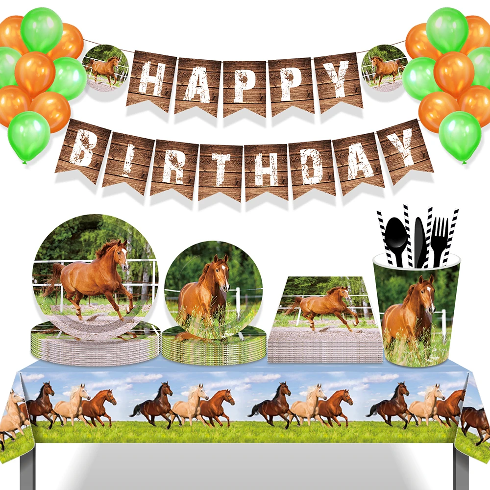 Horse Racing Knight Horsemanship Show Birthday Party Disposable Tableware Sets Paper Plates Cups Cool Party Favors Decorations