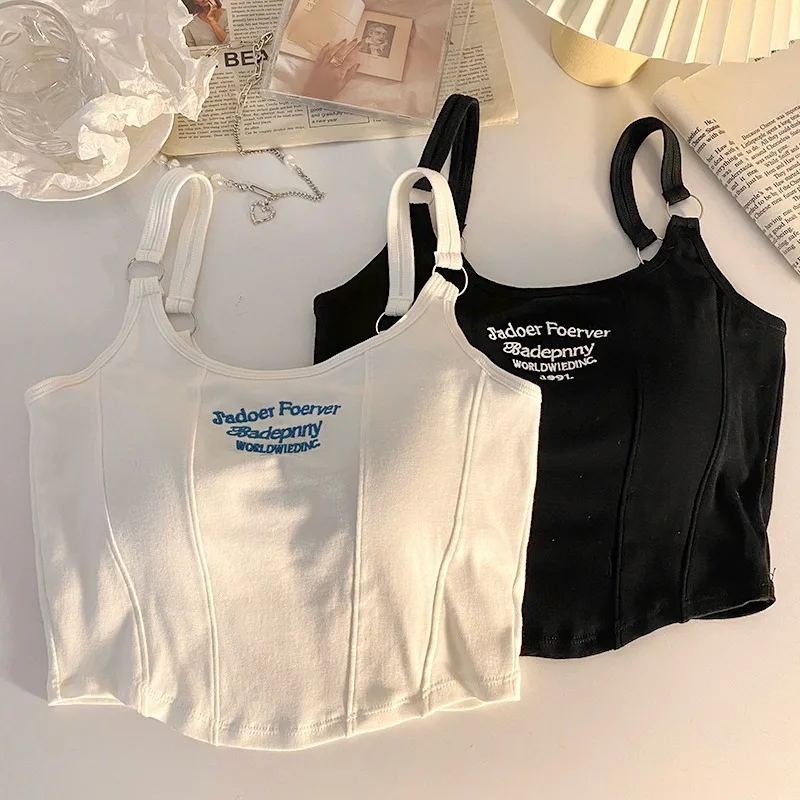 새로운 여성 의류 조끼 탑 탱크 매운 소녀의 아름다운 백 서스펜더 여름 겉옷 틈새 짧은 탑 속옷 탱크 탑 조끼