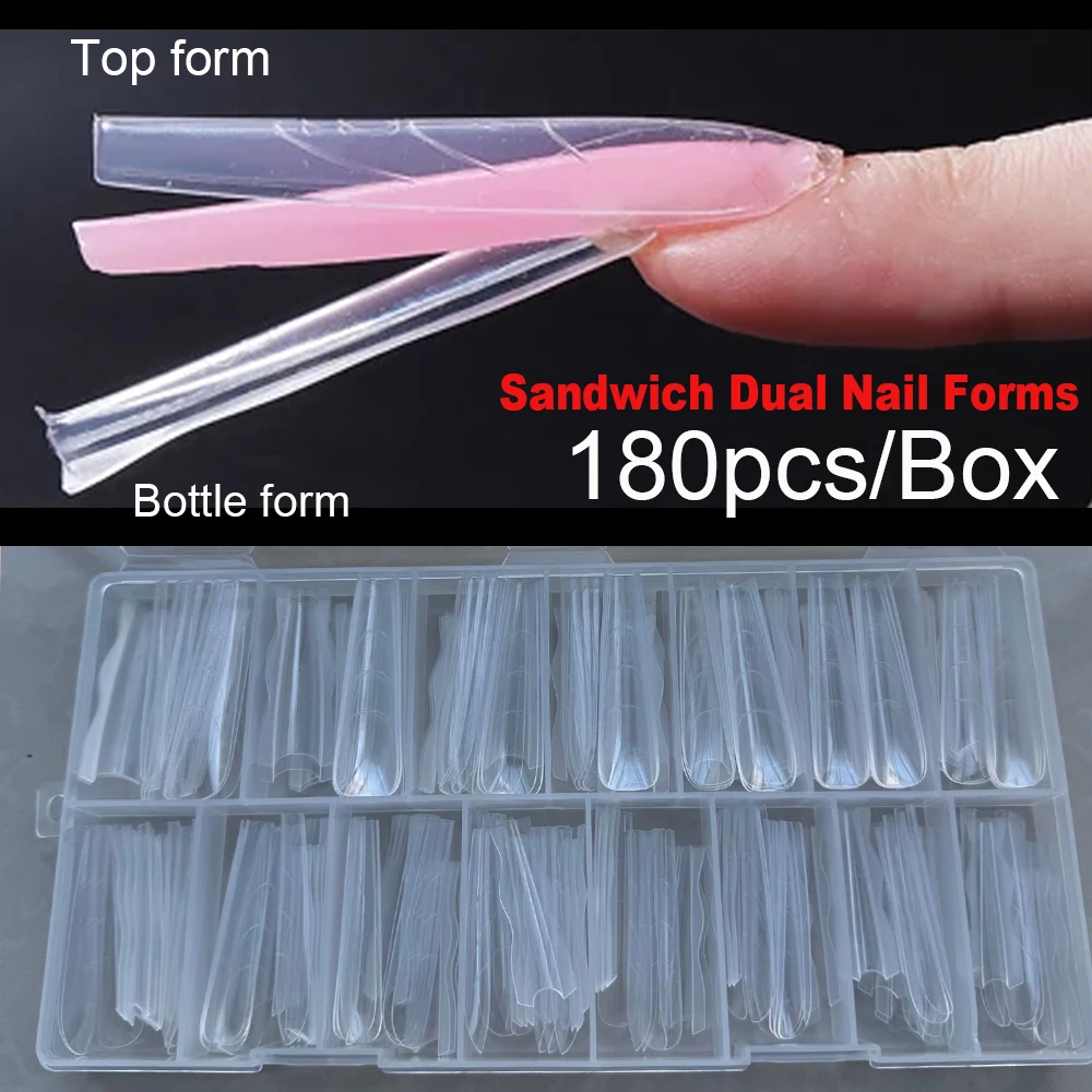  180 قطعة ساندويتش طويل جديد على شكل نعش مزدوج أشكال أظافر قالب أظافر زجاجة علوية وصلات لإطالة الأظافر لا قالب ورقي مطلوب أدوات قولبة #2