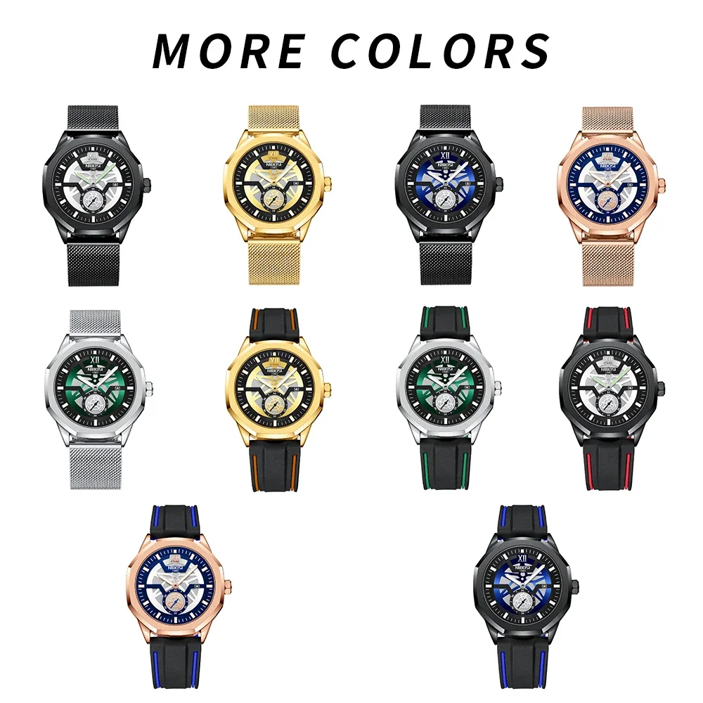 

NIBOSI 10pcs Men Quartz Watches Man Mesh Quartz Men Watches Stainless steel Chronograph Waterproof Wristwatch Reloj Hombre Clock