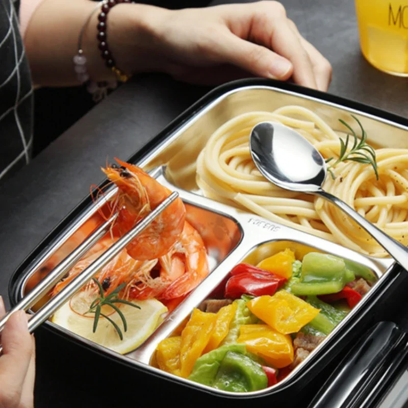 Stainless Steel 304 Lunch Box With Spoon Leak-proof Lunch Bento Boxes Dinnerware Set Microwave Adult Children Food Container