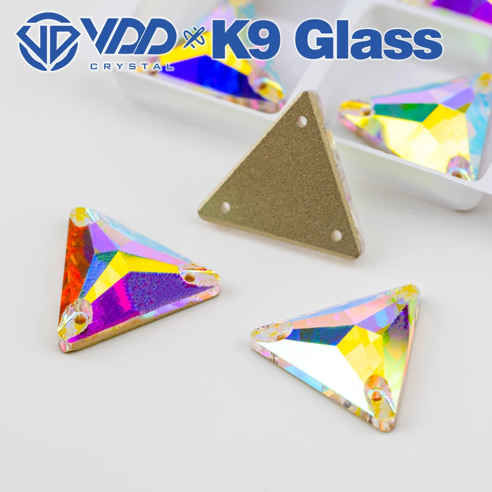 VDD S255 Kristall AB Dreieck Hochwertige K9-Glas-Applikationssteine, Kristall-Flachsteine zum Aufnähen für Kleidungsdekorationen – Detail 1