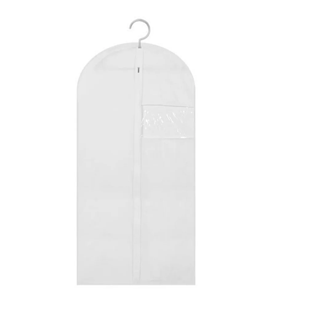 Dust-proof Cover Clothing Coat Hanging Bag Wardrobe Overcoat Suit Non-woven Storage Pouch, Black, L