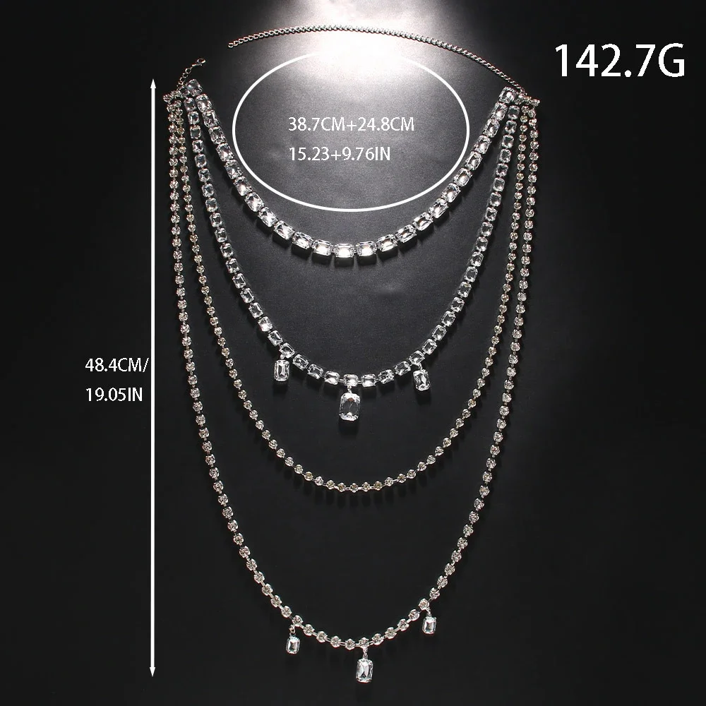 Summer Bikinis Multilayer Shoulder Chain Back Dress Accessories Sexy Exaggerated Rhinestone Body Chain Backless Women Jewelry
