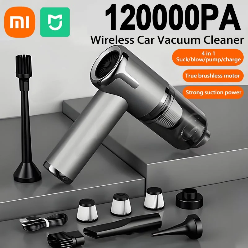 ξAO MIJIA 120000 PA Mini Auto Stofzuiger High Power Draadloze Draagbare Sterke Zuigkracht Cleaner Zilver Huishoudelijke Apparaten