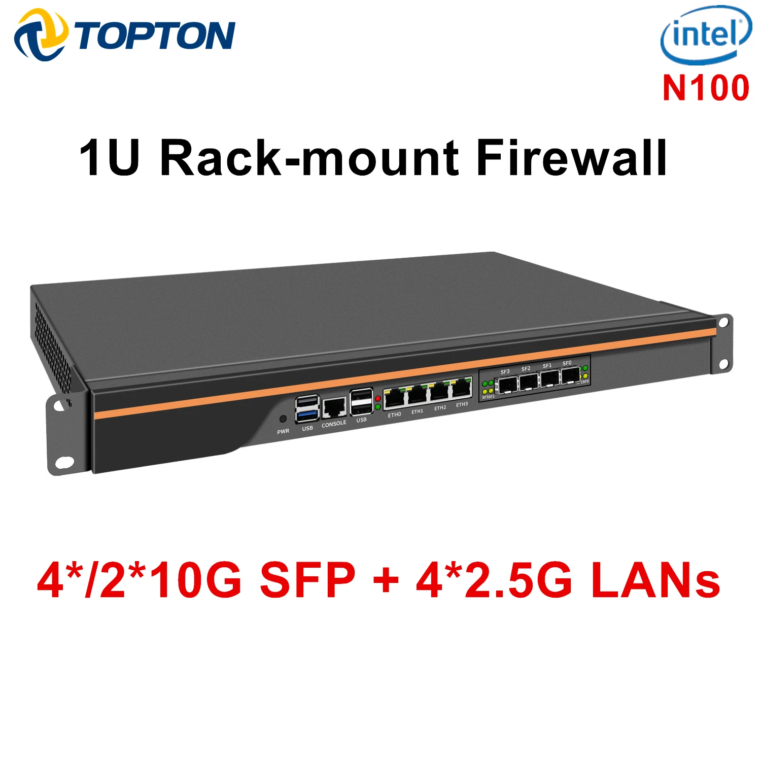 Topton 1U Rack-mount Firewall Home Server Mini PC Intel Alder Lake N100 4*/2*10G SFP+ 4*i226-V 2.5G LANs Network Security Host