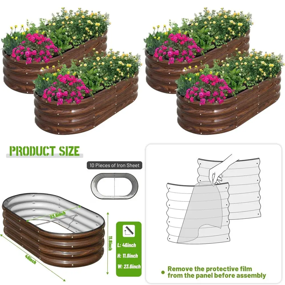 

Овальные металлические грядки для сада, 2 шт., 4x2x1 фут, для растений и овощей, коричневые