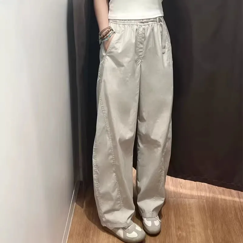 

Casual Loose Long Pants for Women Spring Regular Sle Belted Knife ape Straight Leg Pants Comfortable l Waist Elastic