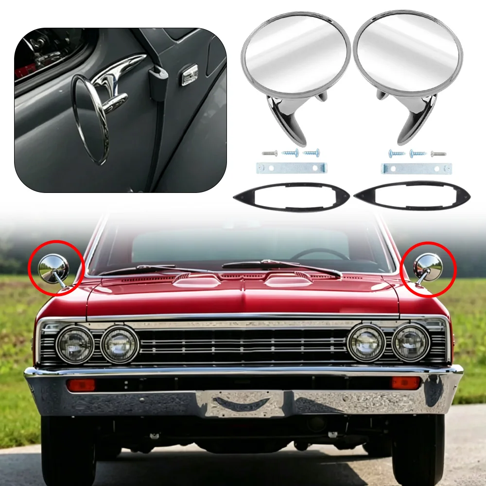 Espejos Retrovisores Laterales para Automóvil Chevrolet Impala, Corvair, Chevy II, Biscayne, Chevelle, Nova, Espejo Convexo Circular Cromado
