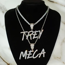 Bling Bling Brush Letters Customized Name Pendent Necklaces Iced Out Cubic Zircon Stones Hip Hop Jewelry Birthday Gifts For Him