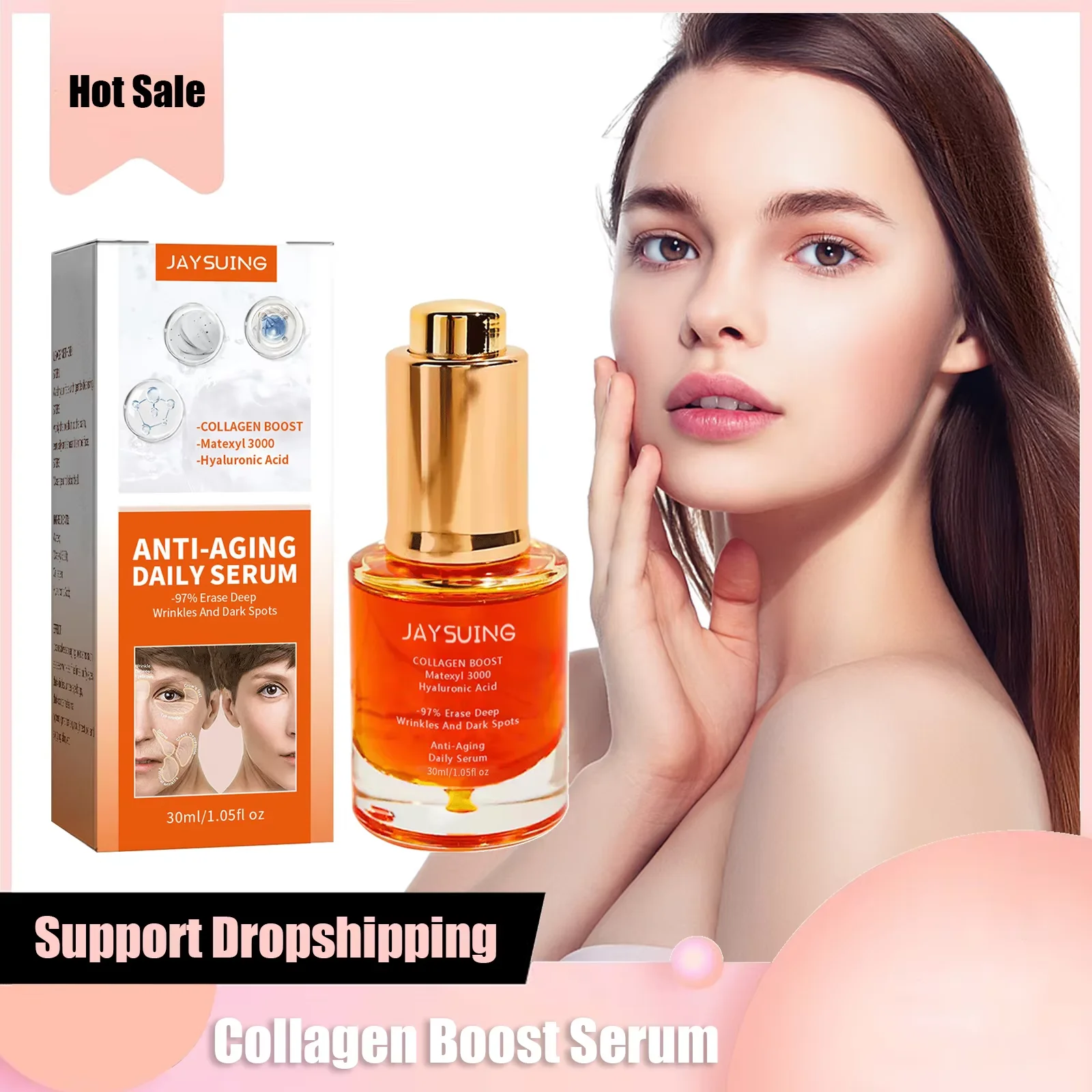 Deep Anti Wrinkle Serum Dark Spo-t Corrector for Face Fade Fine Lines Lifting Firming Wh-itening Collagen Boost Anti Aging Serum