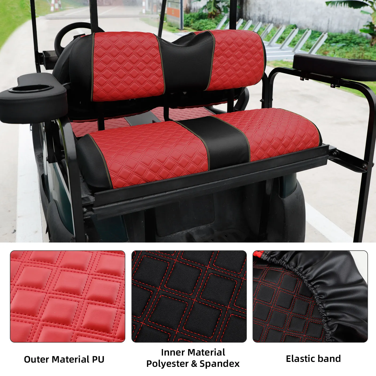 Roykaw Golf Cart Seat Covers Kit for Aftermarket Rear Seat, Fit for Common Seat Cushion, Comfortable, Breathable, Easy to Clean