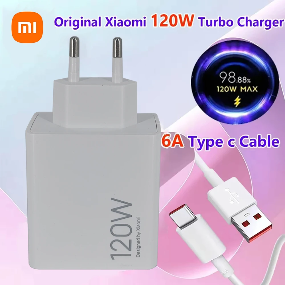 شاحن Xiaomi 120W الأصلي للولايات المتحدة والاتحاد الأوروبي مخرج USB-A سريع الشحن مع كابل 6A Type-c هو نفس الطراز الأصلي Mi 14