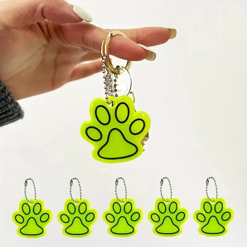 5~20pcs Cute Cat Paw Reflective Keychain Night Safety Double-sided Fluorescent Backpack Charm Pendant Accessories