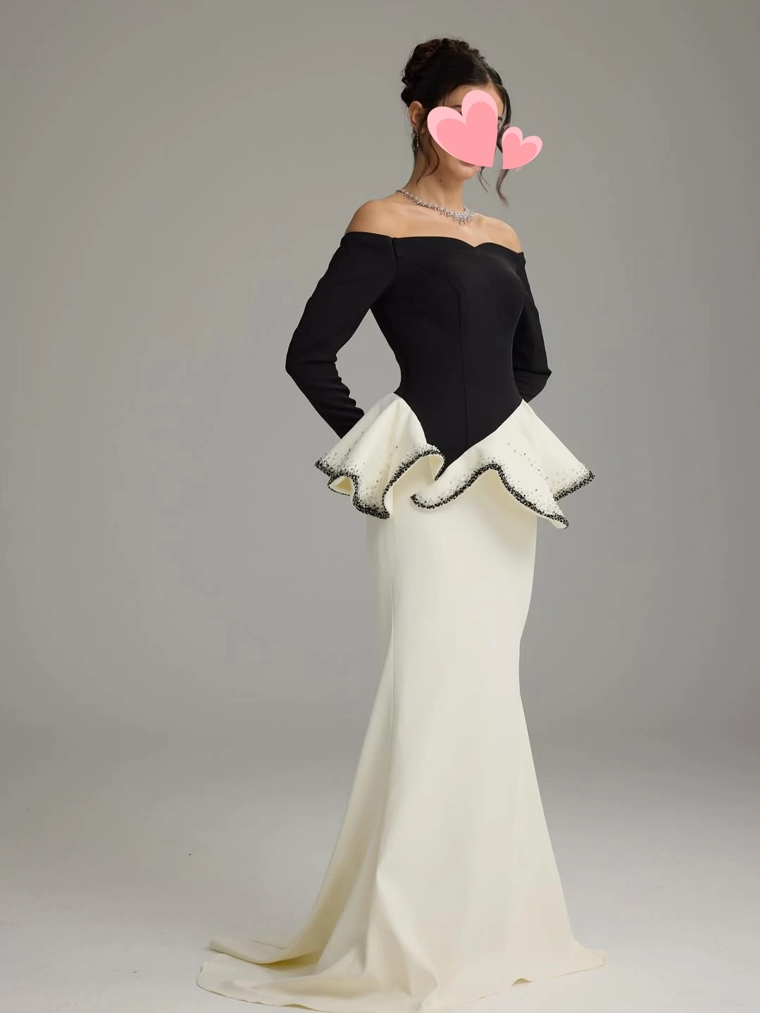 

Other Shore Elegant Vintage Sweet Black Beige Mermaid Beads Boat Neck Customized Formal Occasion Prom Dress Evening Party Gowns